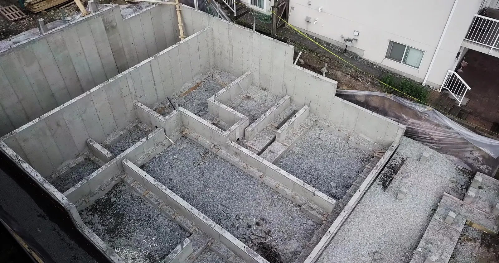 Foundation of the E61 Net Zero home, seen from the air
